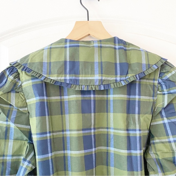 WeWoreWhat Puff Sleeve Plaid Oversized Collared Blouse NWT Academia - Picture 8 of 12